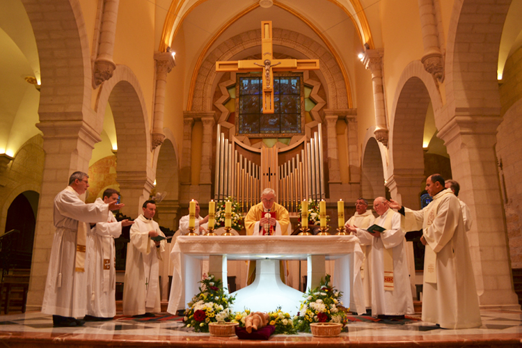 Priests from Westminster celebrating Mass in the Holy Land (Photo: WYM)